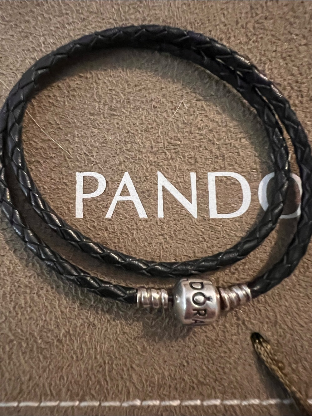 PANDORA Black Braided Leather Double-Wrap Bracelet with SS Clasp